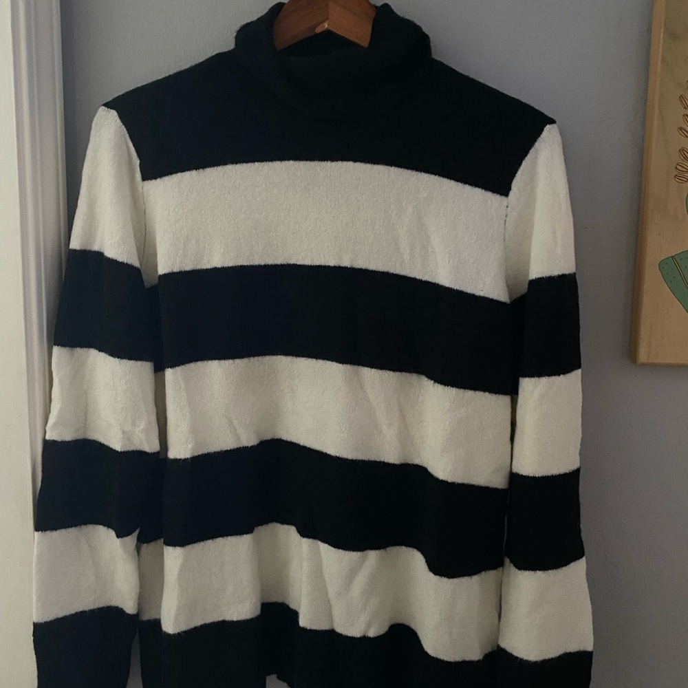 NWOT Halogen Black and White Striped Turtle Neck Sweater